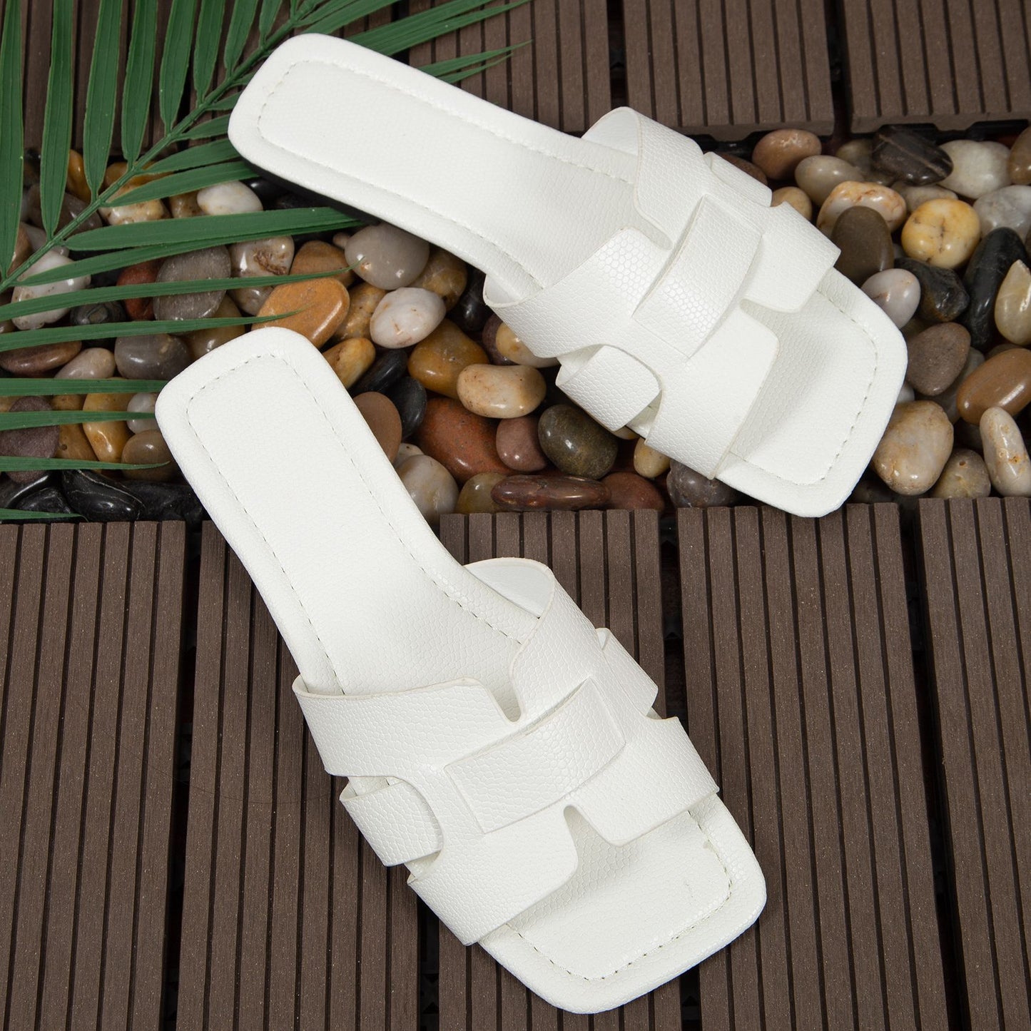Hollow Out Square Toe Flat Sandals