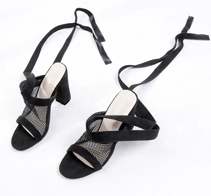Bandage Flock Lace High Heels Sandal