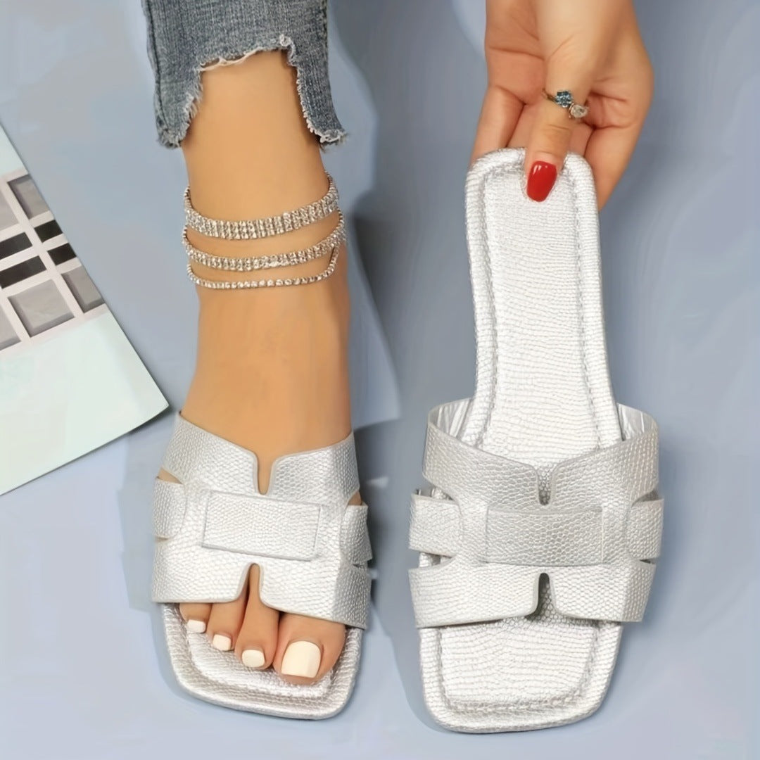 Hollow Out Square Toe Flat Sandals