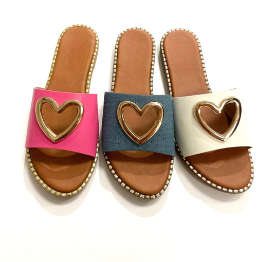 White Leather Gold Heart Sandals