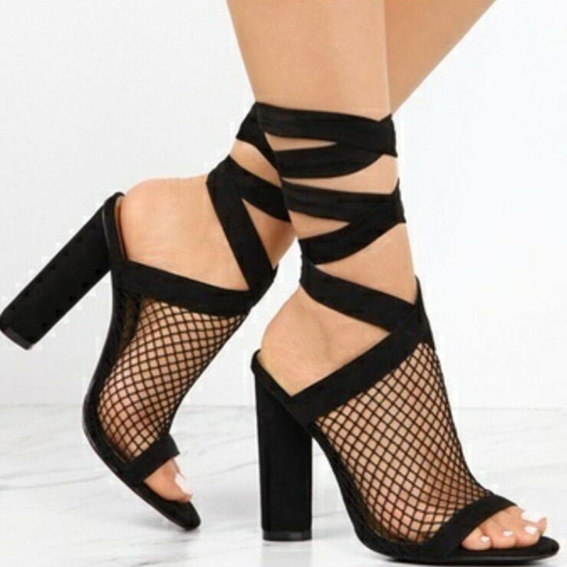 Bandage Flock Lace High Heels Sandal