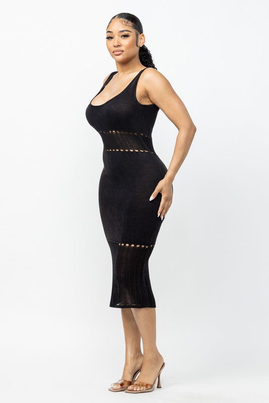 Black Acid Washed Sleeveless Sweater Midi Dress