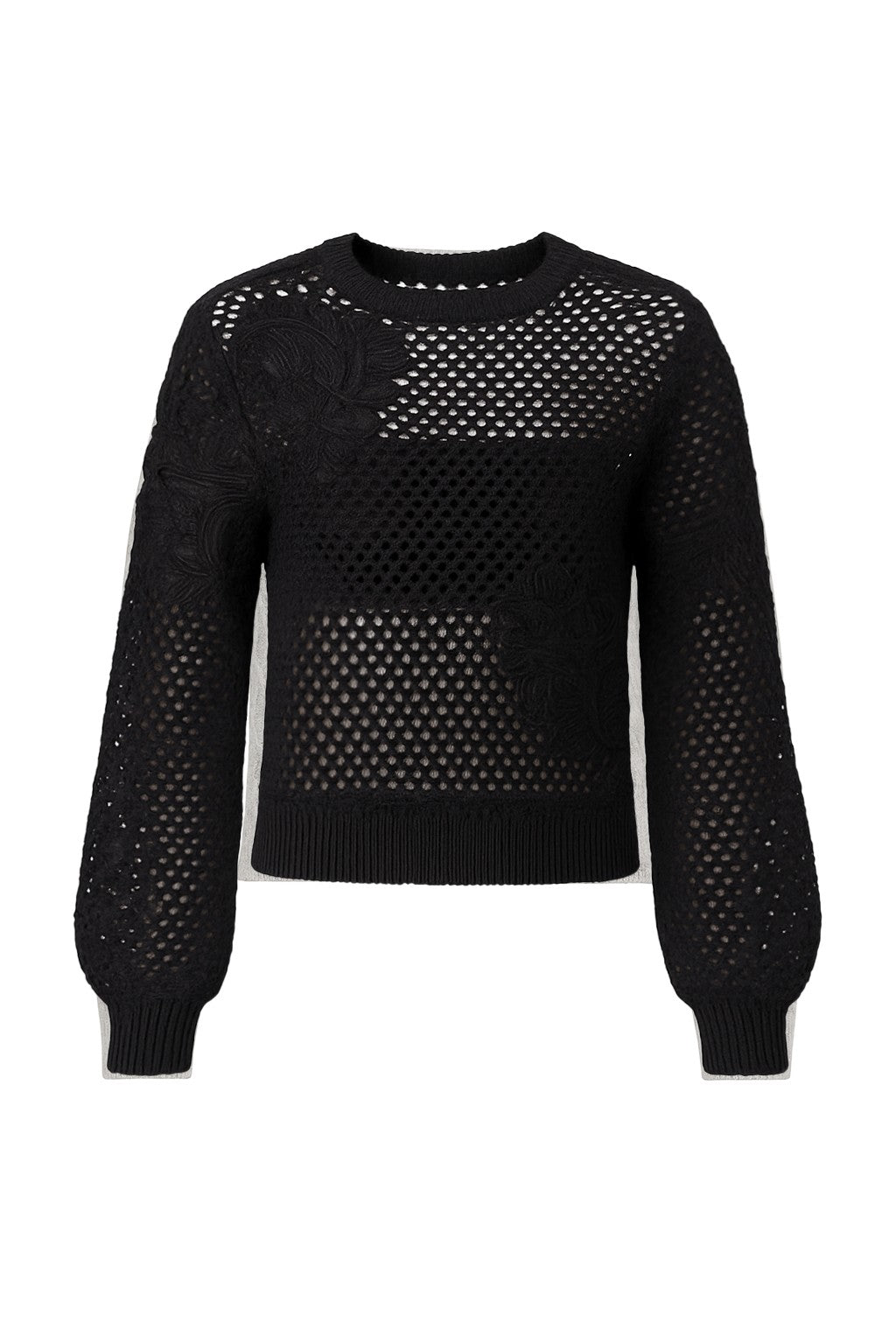 Black Crochet Sweater – Flower Embroidery