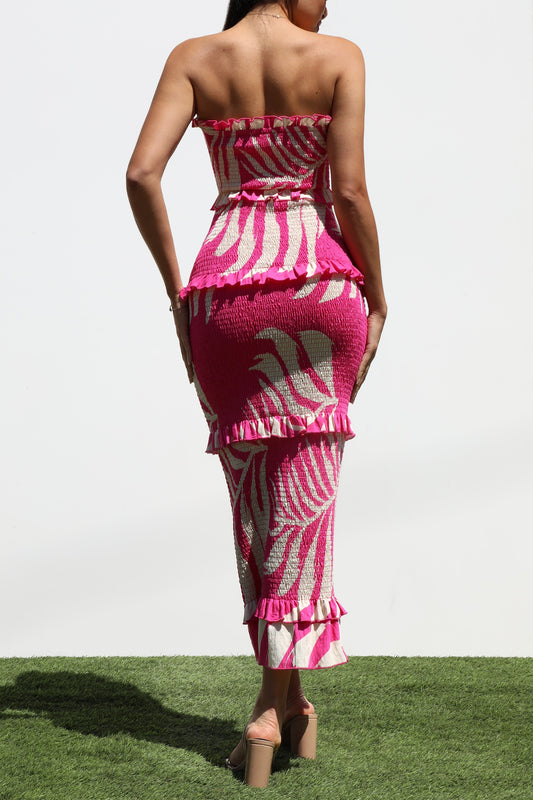 Printed Smocked Midi Dress – Navy & Cream