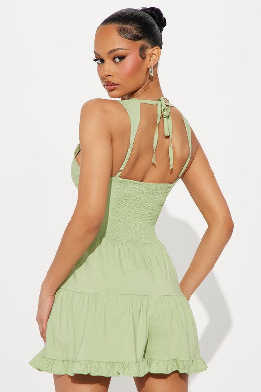 Tiered Ruffled Back Smocked Romper – Coral