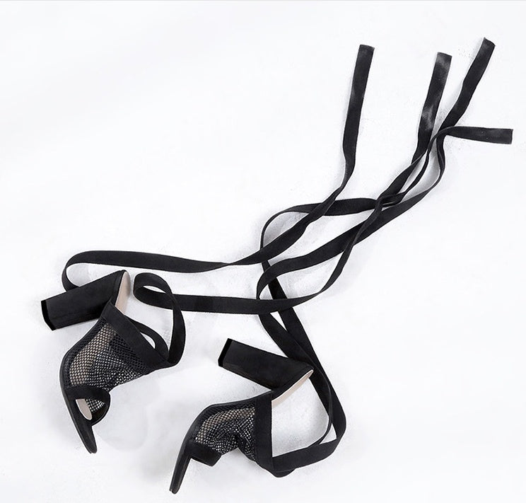 Bandage Flock Lace High Heels Sandal