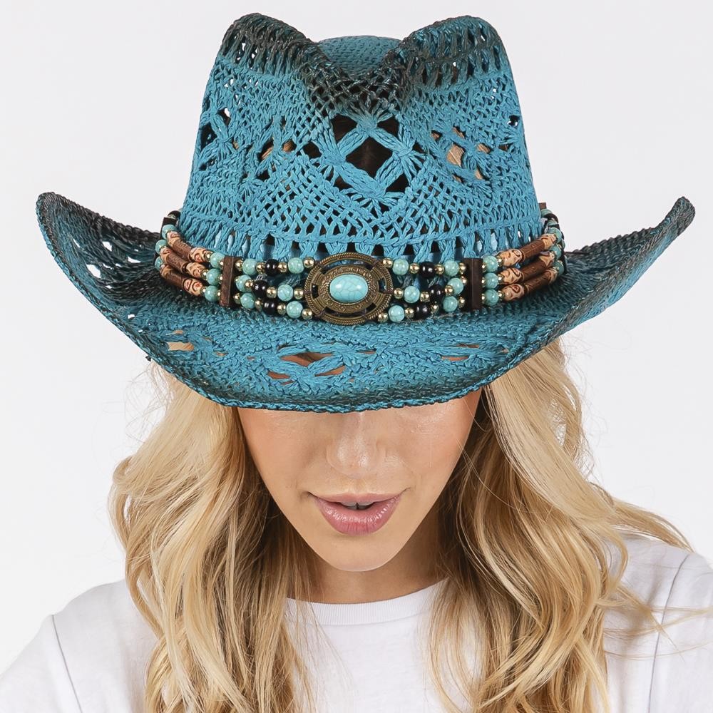 Western Woven Straw Cowgirl Hat