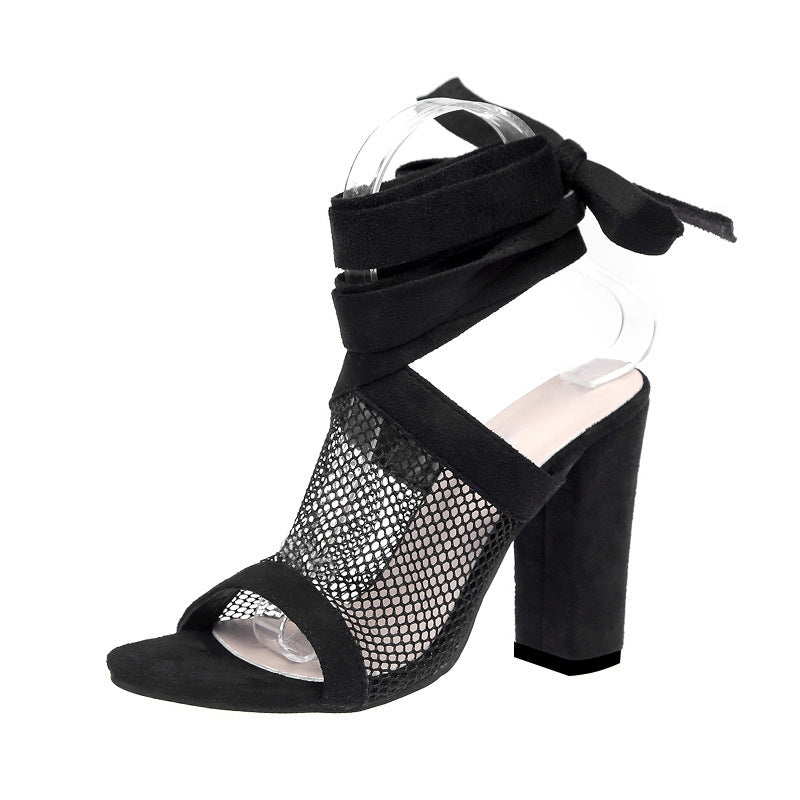 Bandage Flock Lace High Heels Sandal
