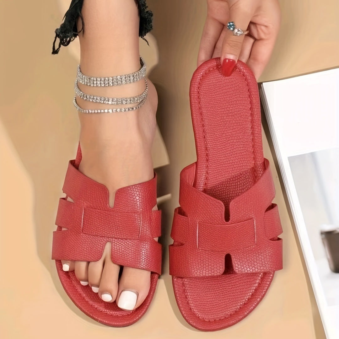 Hollow Out Square Toe Flat Sandals