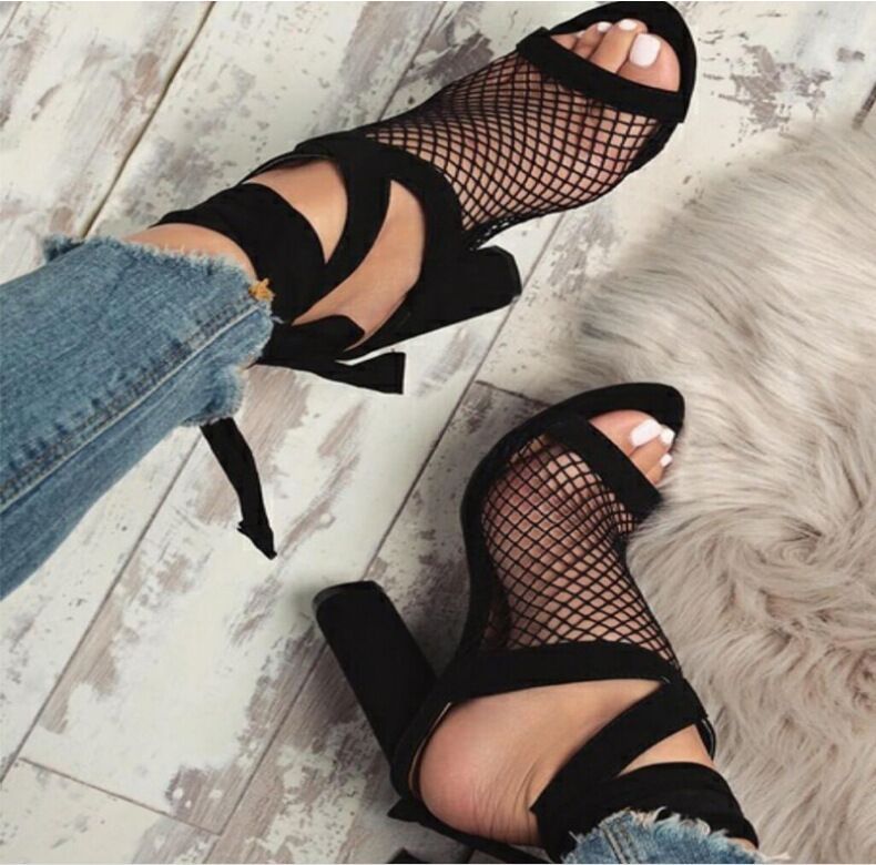 Bandage Flock Lace High Heels Sandal