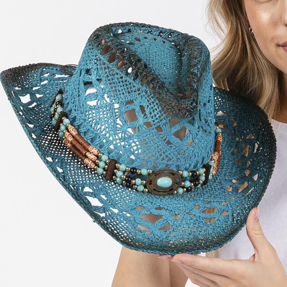 Western Woven Straw Cowgirl Hat