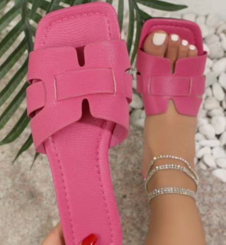 Hollow Out Square Toe Flat Sandals