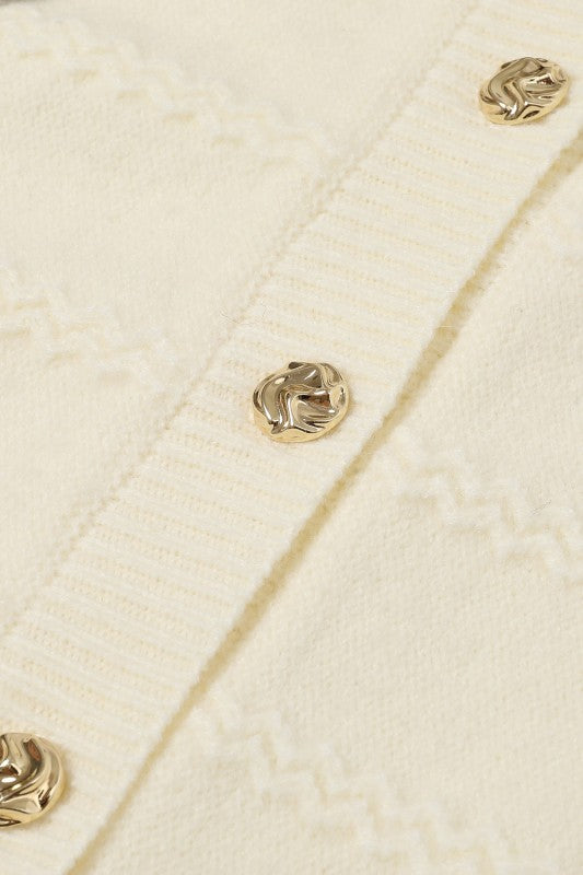 Knit Cardigan with Gold Buttons & Necktie – Luxe Soft Sweater