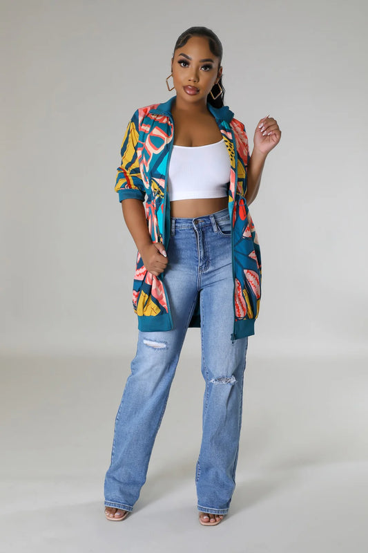 Tropical Zip Jacket Dress – Oversized Style with Pockets - Yayas Glam & Gift Shop