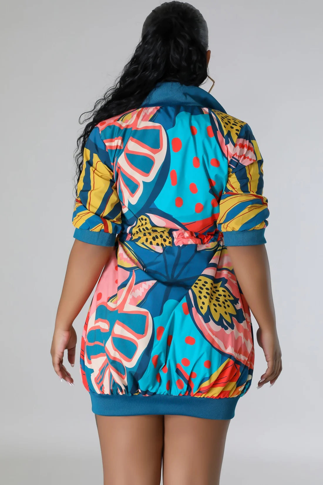 Tropical Zip Jacket Dress – Oversized Style with Pockets - Yayas Glam & Gift Shop