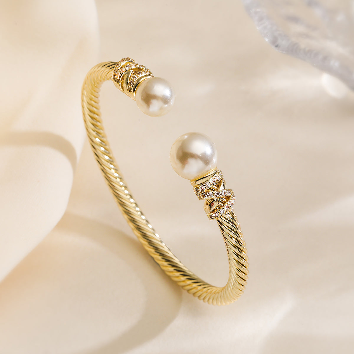 18k Gold Plated Gold Bangle with Pearls - Yayas Glam & Gift Shop