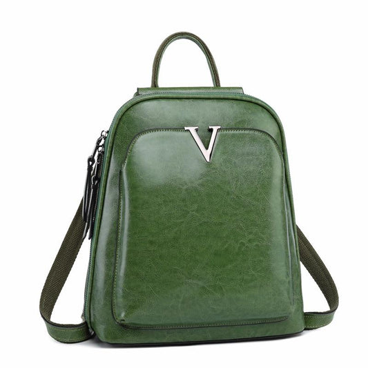V Leather Backpack ~ Coffee - Yayas Glam & Gift Shop