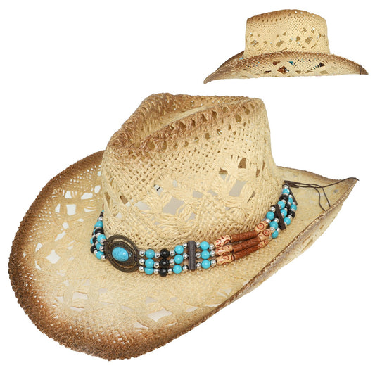 Western Woven Straw Cowgirl Hat