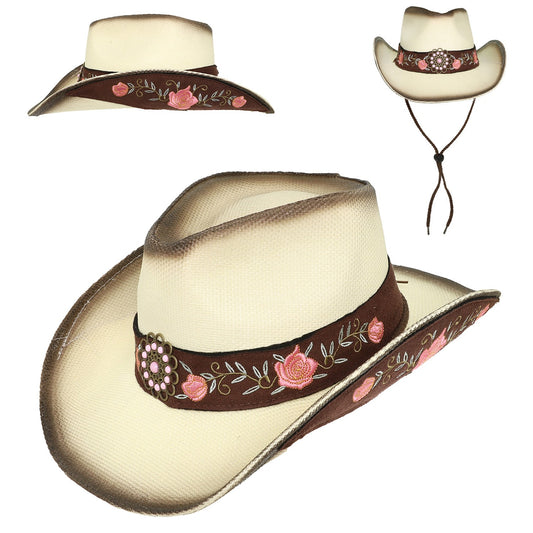 Western Woven Straw Cowgirl Hat