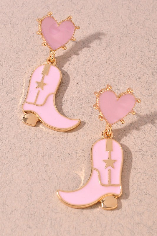 Western CowGirl Boot Heart Post Earrings - Yayas Glam & Gift Shop