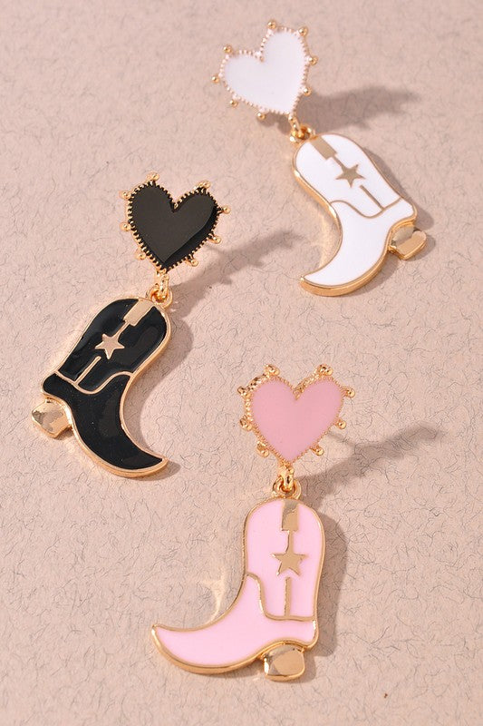 Western CowGirl Boot Heart Post Earrings - Yayas Glam & Gift Shop