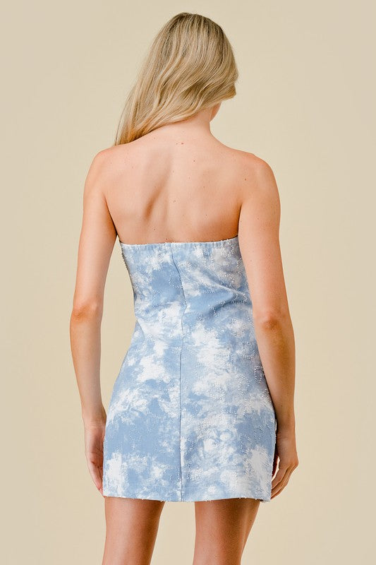 Textured Washed Denim Button-Down Tube Mini Dress