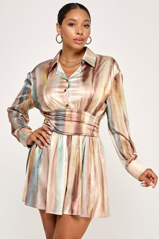 Rachel Multi Colored Button Down Shirt Dress