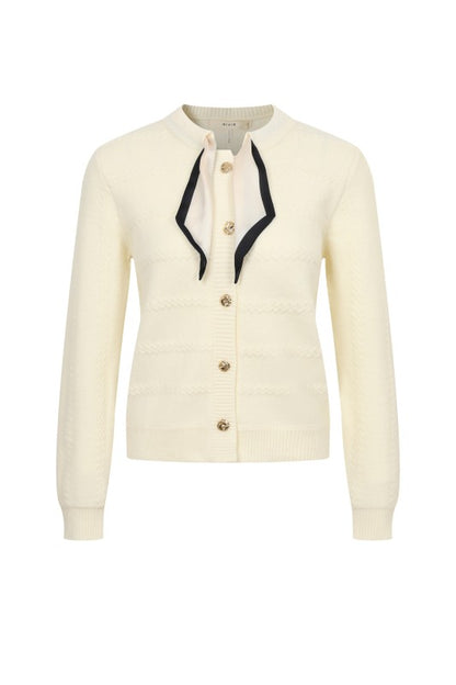 Knit Cardigan with Gold Buttons & Necktie – Luxe Soft Sweater