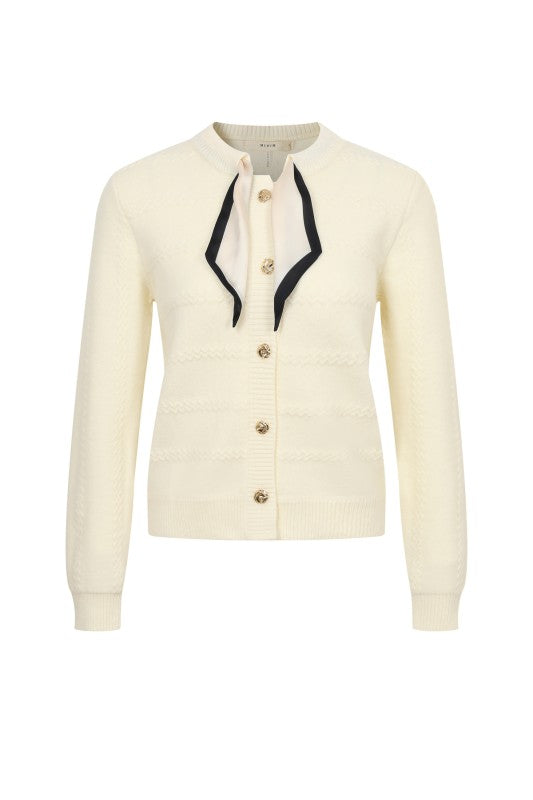 Knit Cardigan with Gold Buttons & Necktie – Luxe Soft Sweater