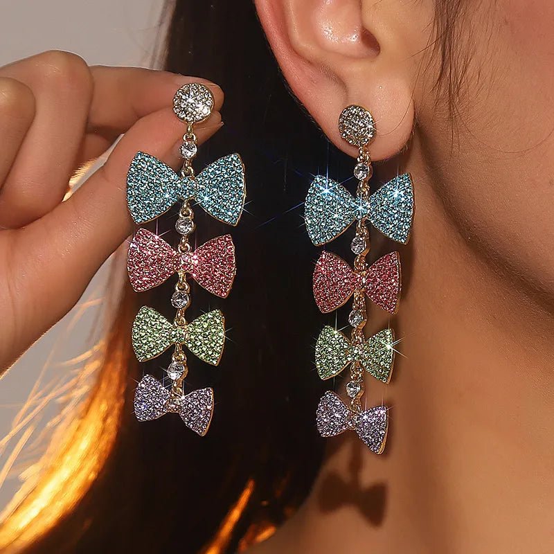 Bow Knot Rhinestone Earrings - Yayas Luxe Handbags - Jewelry