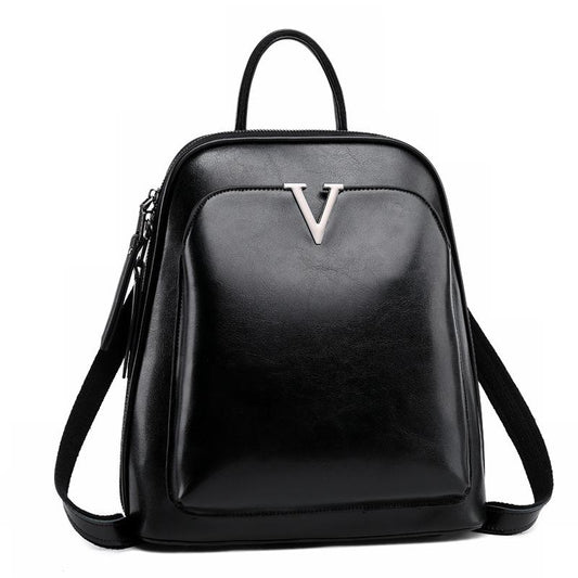 V Leather Backpack ~ Black - Yayas Luxe Handbags - Backpacks