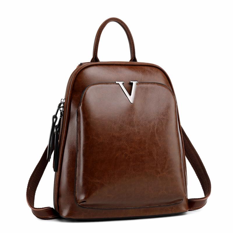 V Logo Brown Leather Women\'s Backpack NEW The Verona Vegan Vachetta Leather Backpack- Cognac main image 2