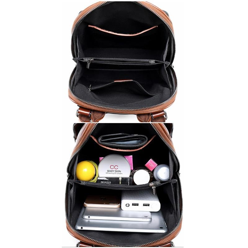 V Leather Backpack ~ Brown - Yaya's Luxe Handbags - Backpacks