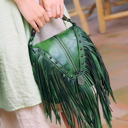 Western Me Bamboo Handle Fringed Leather Crossbody Handbag Yayas Luxe Handbags Handbags